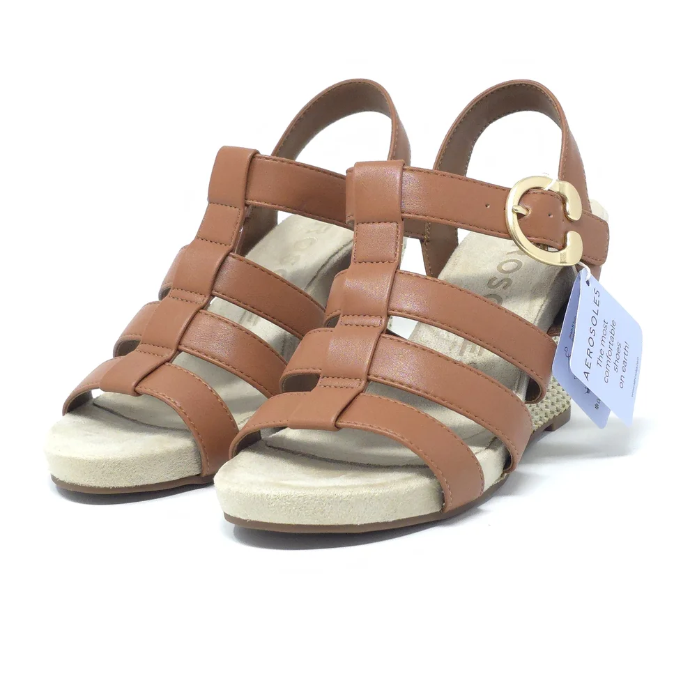 New Aerosoles Paige Gold Leather Caged Wedge Sandals Women’s - Picture 1 of 16